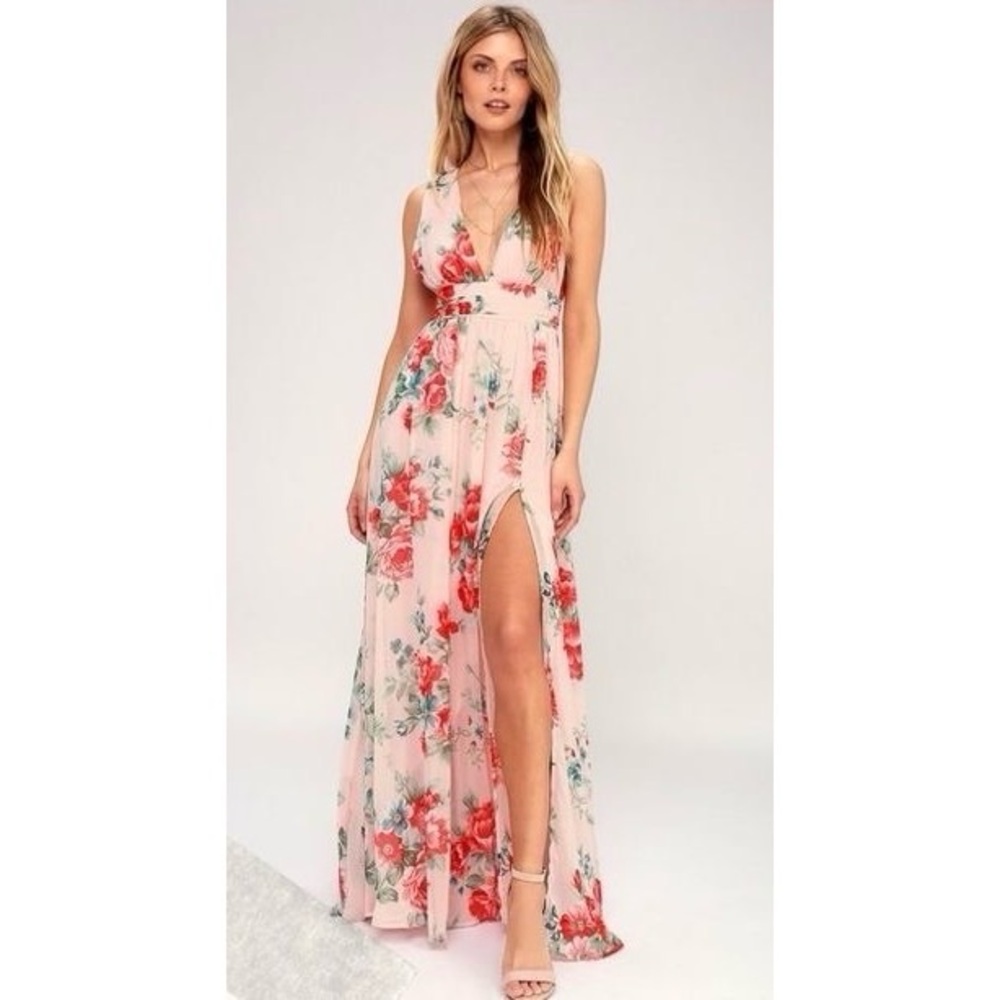 FLASH SALE! • NEW Lulus Garden Meandering Blush Floral Print Maxi Dress XS NWOT